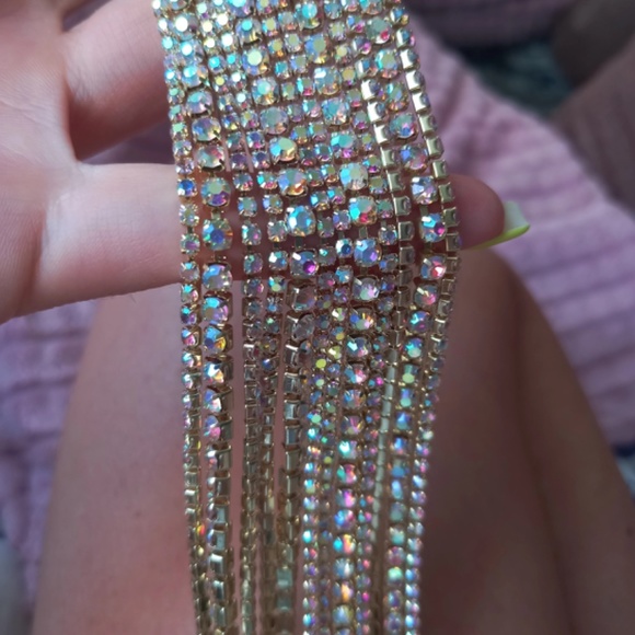 New Multi Layered Shiny Iridescent Rhinestone Chain Choker Statement Necklace - Picture 6 of 12